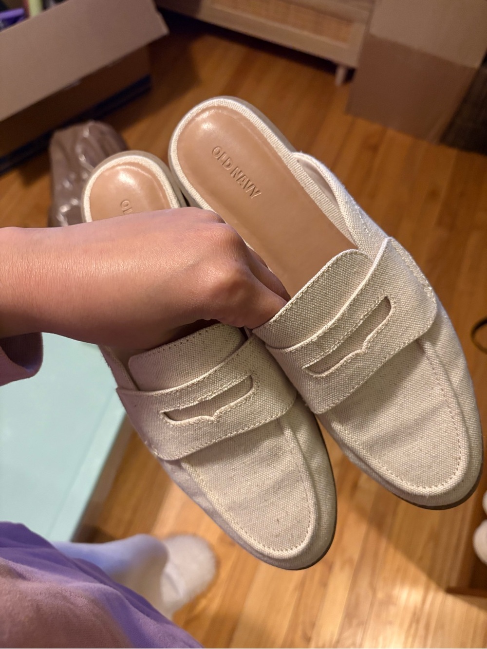Old Navy Cream Canvas Slip-On Mule Loafers